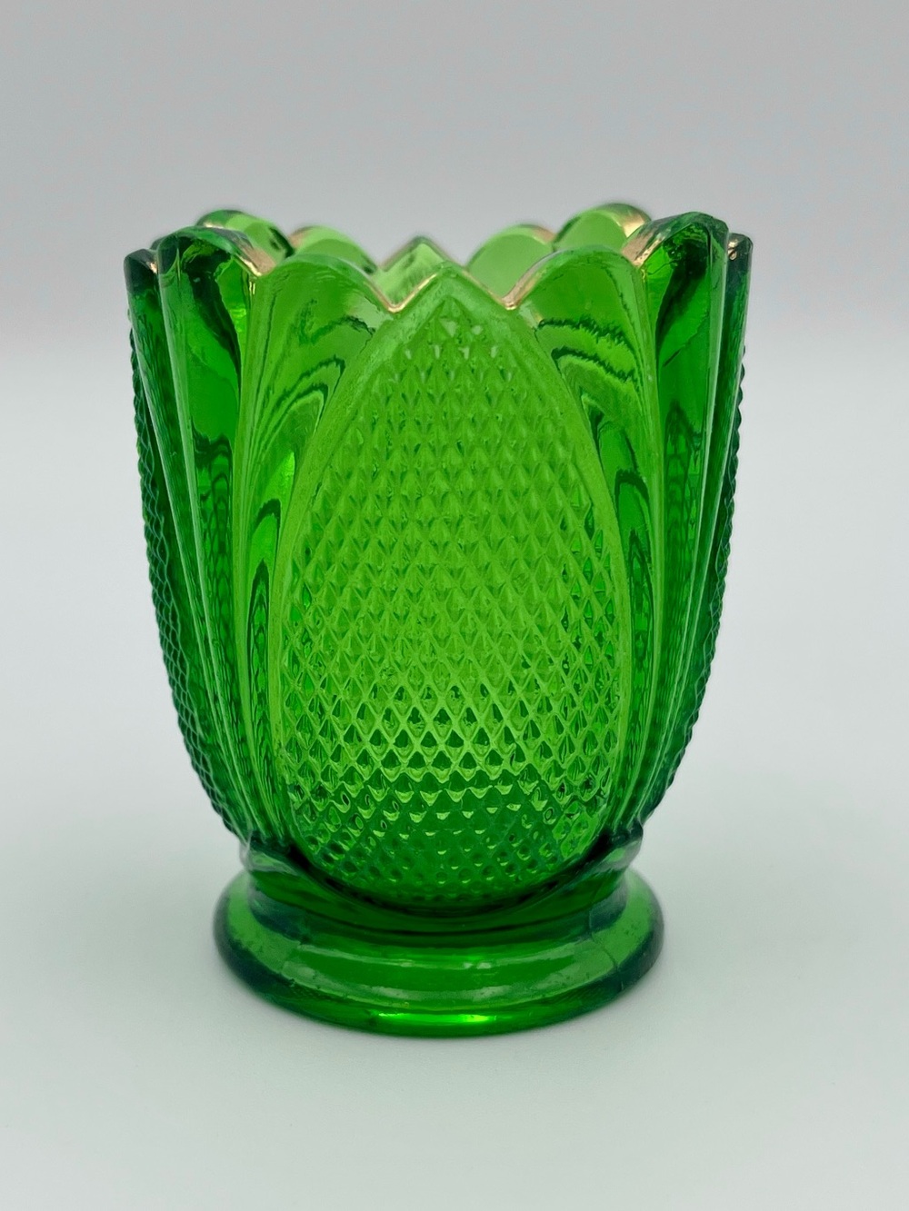 Antique 1897 U.S. Glass Co. Emerald Green "Kentucky" Toothpick Holder